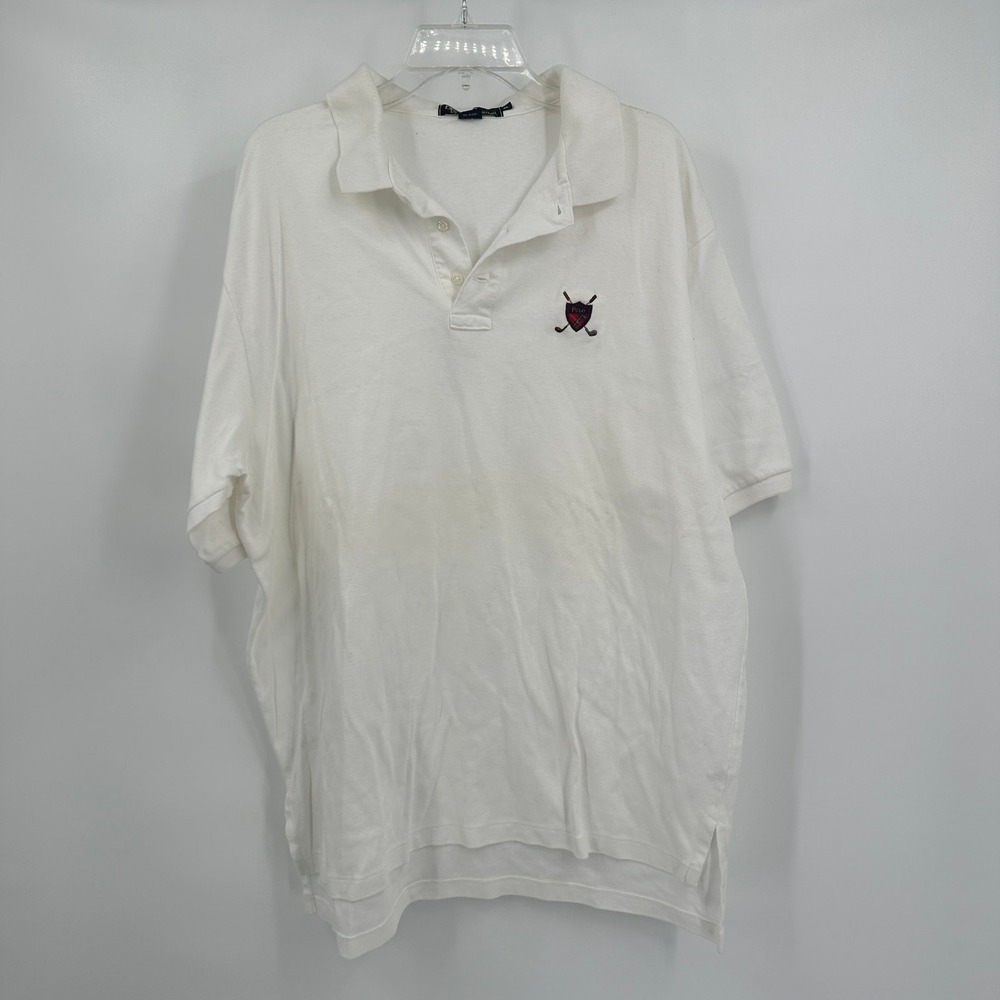 Polo Ralph Lauren Mens XL White Golf Crest Polo Shirt Made in USA Vintage Cotton